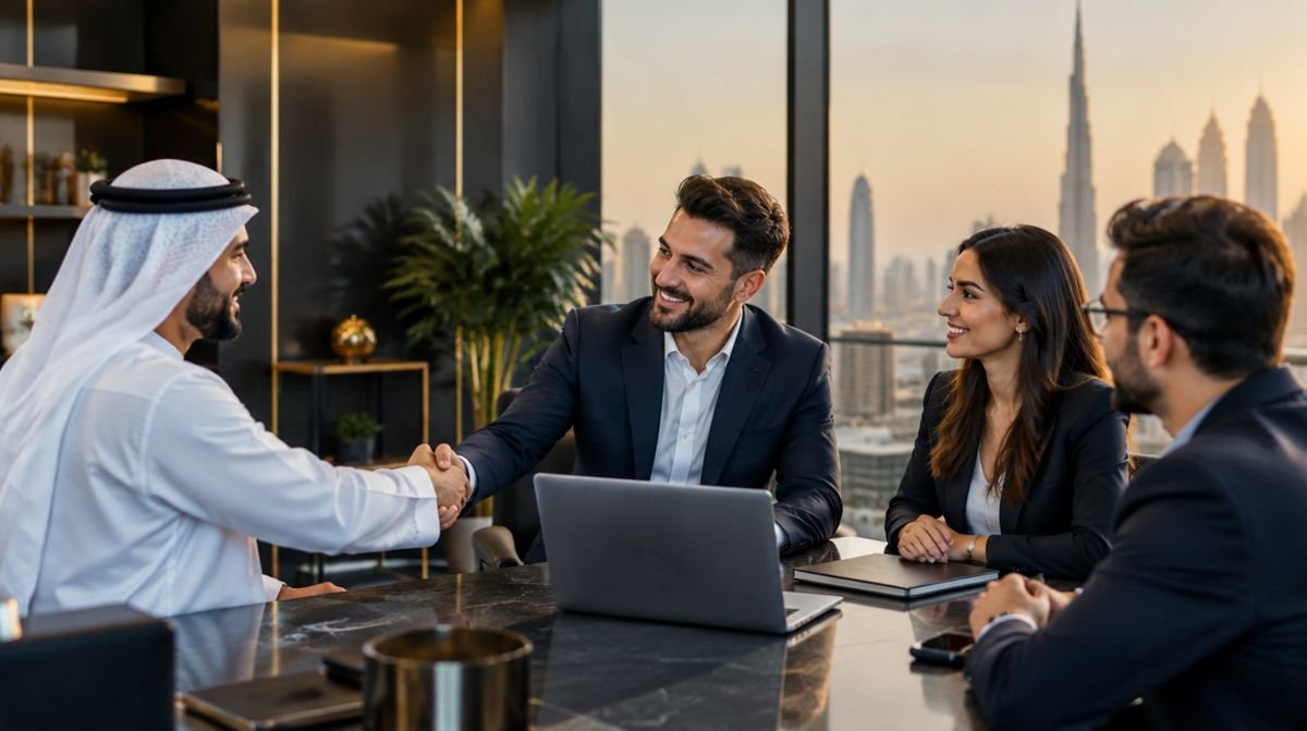 Business owner meeting a digital marketing agency team in Dubai