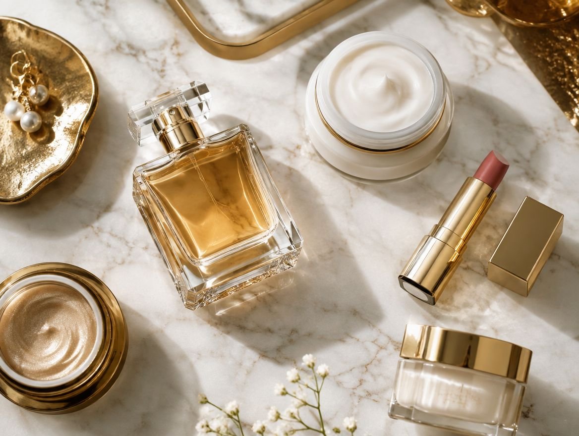 Luxury beauty and cosmetics products on marble